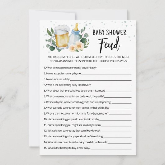 緑の醸造ベビーシャワー熱狂ゲームカード 招待状 (正面)