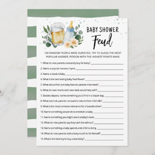 緑の醸造ベビーシャワー熱狂ゲームカード 招待状 (正面/裏面)