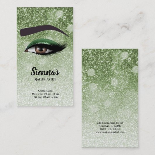 緑の釉薬が目を輝かせる |メイクアップアーティスト 名刺 (正面/裏面)