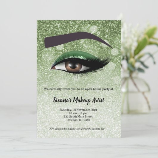 緑の釉薬が目を輝かせる |メイクアップアーティスト 招待状 (スタンド正面)