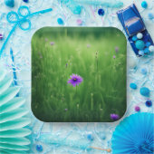 緑の野に咲く紫の野の花 ペーパープレート (パーティー)