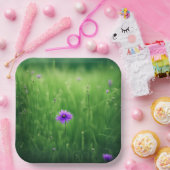 緑の野に咲く紫の野の花 ペーパープレート (パーティー)