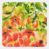 緑の野生のサンゴの花の水色 スクエアシール (正面)