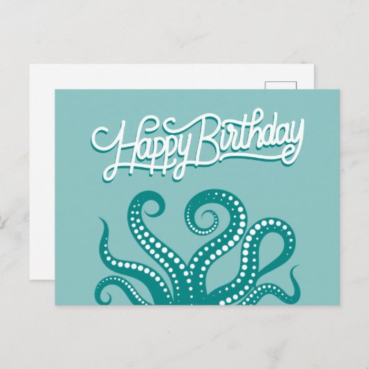 緑の野生のタコの触手 ハッピーバースデー ポストカード (正面/裏面)