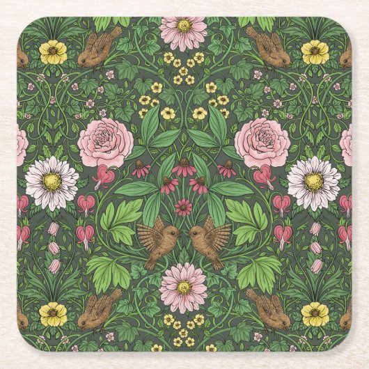 緑の野生の庭 スクエアペーパーコースター (正面)