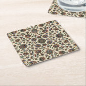 緑の野生の花のタペストリーの螺線形フレーム スクエアペーパーコースター (アングル)