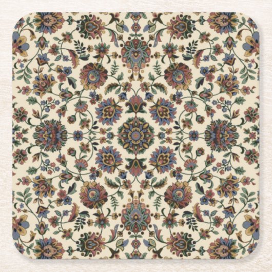 緑の野生の花のタペストリーの螺線形フレーム スクエアペーパーコースター (正面)