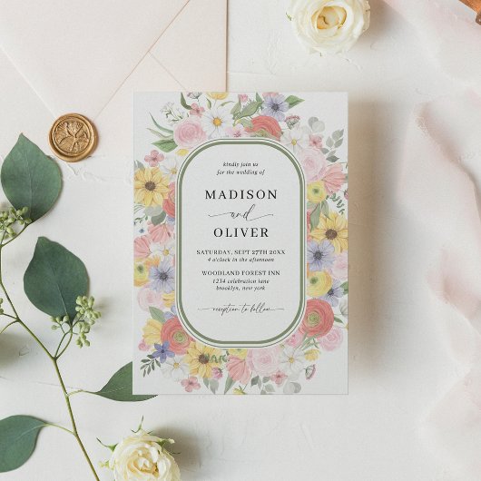 緑の野生の花フローラ水色結婚の 招待状
