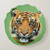 緑の野生トラの動物の顔 ラウンドクッション (裏面)