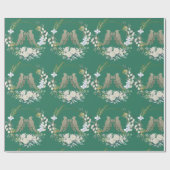 緑の金と白い鳥のバラの包装紙 ラッピングペーパー (フラット)