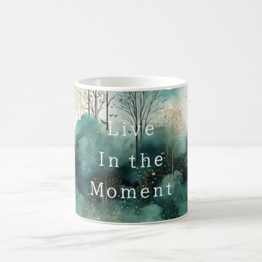 緑の金の木と鳥のクリスマス コーヒーマグカップ (中央)