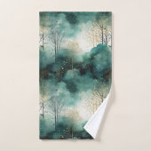 緑の金の木と鳥のクリスマス バスタオルセット (ハンドタオル)