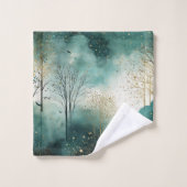 緑の金の木と鳥のクリスマス バスタオルセット (ウォッシュタオル)