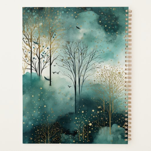 緑の金の木と鳥のクリスマス プランナー手帳 (裏面)