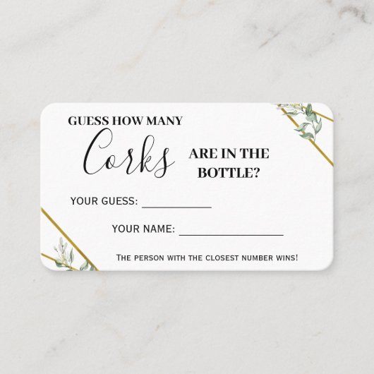 緑の金ゴールドいくつコルクのシャワーゲームカード プレイスカード (正面)