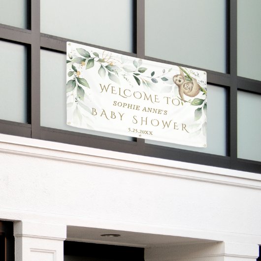 緑の金ゴールドかわいいスロット赤ちゃんシャワー歓迎サイン 横断幕 (ビルの外側)