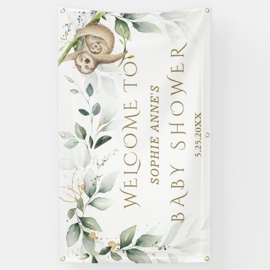 緑の金ゴールドかわいいスロット赤ちゃんシャワー歓迎サイン 横断幕 (縦)