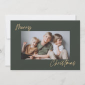 緑の金ゴールドとフォトメリークリスマスホリデーカード シーズンカード (正面)