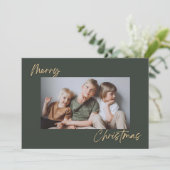 緑の金ゴールドとフォトメリークリスマスホリデーカード シーズンカード (スタンド正面)