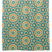 緑の金ゴールドと赤の花とダイヤモンド シャワーカーテン (正面)