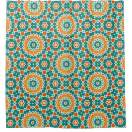 緑の金ゴールドと赤の花とダイヤモンド シャワーカーテン