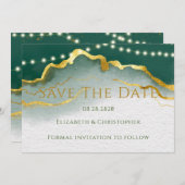 緑の金ゴールドのゲートとライト日付カードの保存 招待状 (正面/裏面)