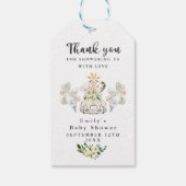 緑の金ゴールドのサファリの動物がベビーシャワーでドライブ ギフトタグ (裏面)