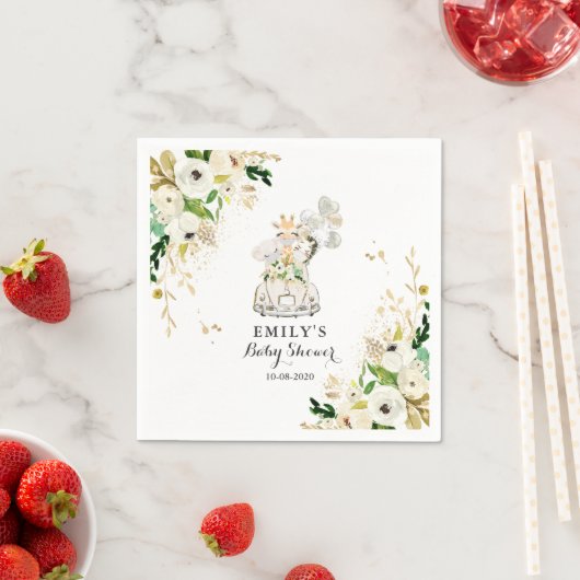 緑の金ゴールドのサファリの動物がベビーシャワーでドライブ スタンダードカクテルナプキン (インサイチュ)