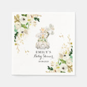 緑の金ゴールドのサファリの動物がベビーシャワーでドライブ スタンダードカクテルナプキン (正面)