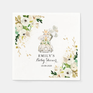 緑の金ゴールドのサファリの動物がベビーシャワーでドライブ スタンダードカクテルナプキン