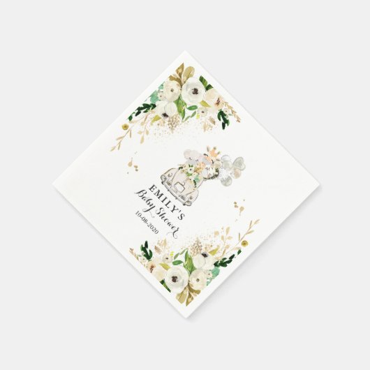 緑の金ゴールドのサファリの動物がベビーシャワーでドライブ スタンダードカクテルナプキン (角)