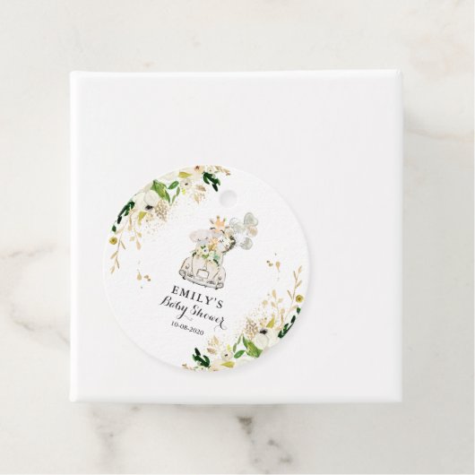 緑の金ゴールドのサファリの動物がベビーシャワーでドライブ フェイバータグ (インサイチュ)