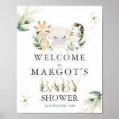 緑の金ゴールドのサファリの動物がベビーシャワーでドライブ ポスター (正面)