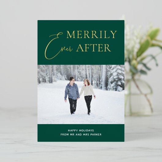 緑の金ゴールドのスクリプト写真の後に楽しく 箔シーズンカード (立ち正面)