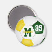 緑の金ゴールドの女の子の男の子サッカーチームカラー マグネット (正面/裏面)