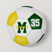 緑の金ゴールドの女の子の男の子サッカーチームカラー 缶バッジ (正面)