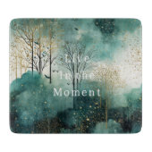 緑の金ゴールドの木と鳥のクリスマス カッティングボード (正面)