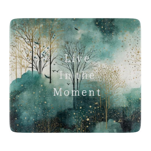 緑の金ゴールドの木と鳥のクリスマス カッティングボード (正面)