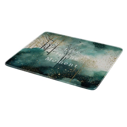 緑の金ゴールドの木と鳥のクリスマス カッティングボード (角)