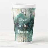 緑の金ゴールドの木と鳥のクリスマス カフェラテマグ (正面)