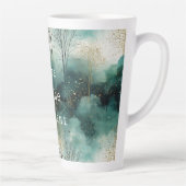 緑の金ゴールドの木と鳥のクリスマス カフェラテマグ (右)