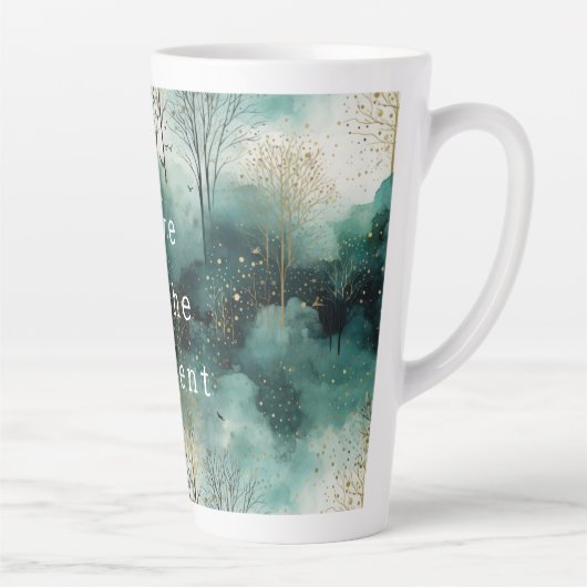 緑の金ゴールドの木と鳥のクリスマス カフェラテマグ (右)