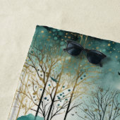 緑の金ゴールドの木と鳥のクリスマス ビーチタオル (インサイチュ)