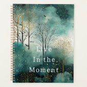 緑の金ゴールドの木と鳥のクリスマス プランナー手帳 (正面)