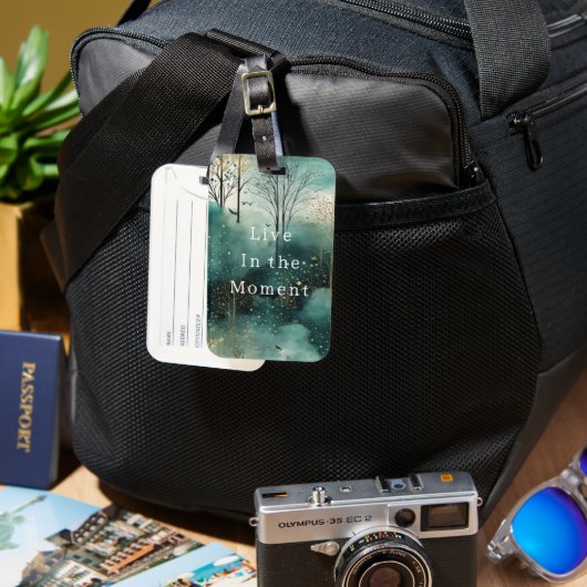 緑の金ゴールドの木と鳥のクリスマス ラゲッジタグ (正面&裏面)