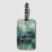 緑の金ゴールドの木と鳥のクリスマス ラゲッジタグ (正面縦)