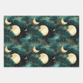 緑の金ゴールドの木と鳥のクリスマス ラッピングペーパーシート (正面3)