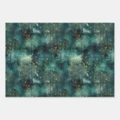 緑の金ゴールドの木と鳥のクリスマス ラッピングペーパーシート (正面2)