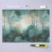 緑の金ゴールドの木と鳥のクリスマス 薄葉紙 (クラフト)