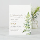 緑の金ゴールドの水色のシダの葉結婚の セーブザデート (スタンド正面)